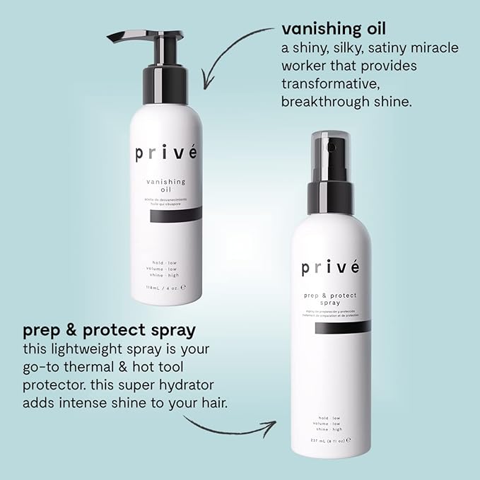 Prive Vanishing Hair Oil - Lightweight Anti Frizz Oil for Shine and Smoothness - Hydrating Hair Oil with Baobab, Kukui and Carrot Seed Oils - Non Greasy, Vegan - 4 oz