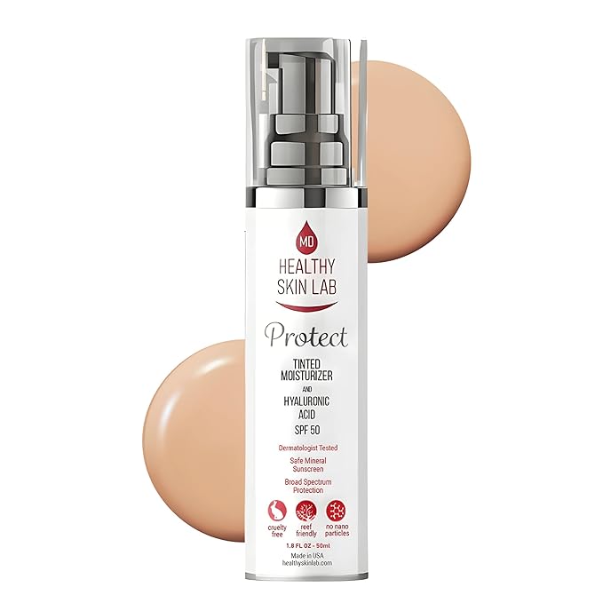 Healthy Skin Lab Protect Tinted Moisturizer SPF 50, Sheer Universal Tint, Lightweight Hydrating Mineral Sunscreen for Face, Hyaluronic Acid, Broad-Spectrum Daily SPF, Dermatologist-Tested, 1.8 oz