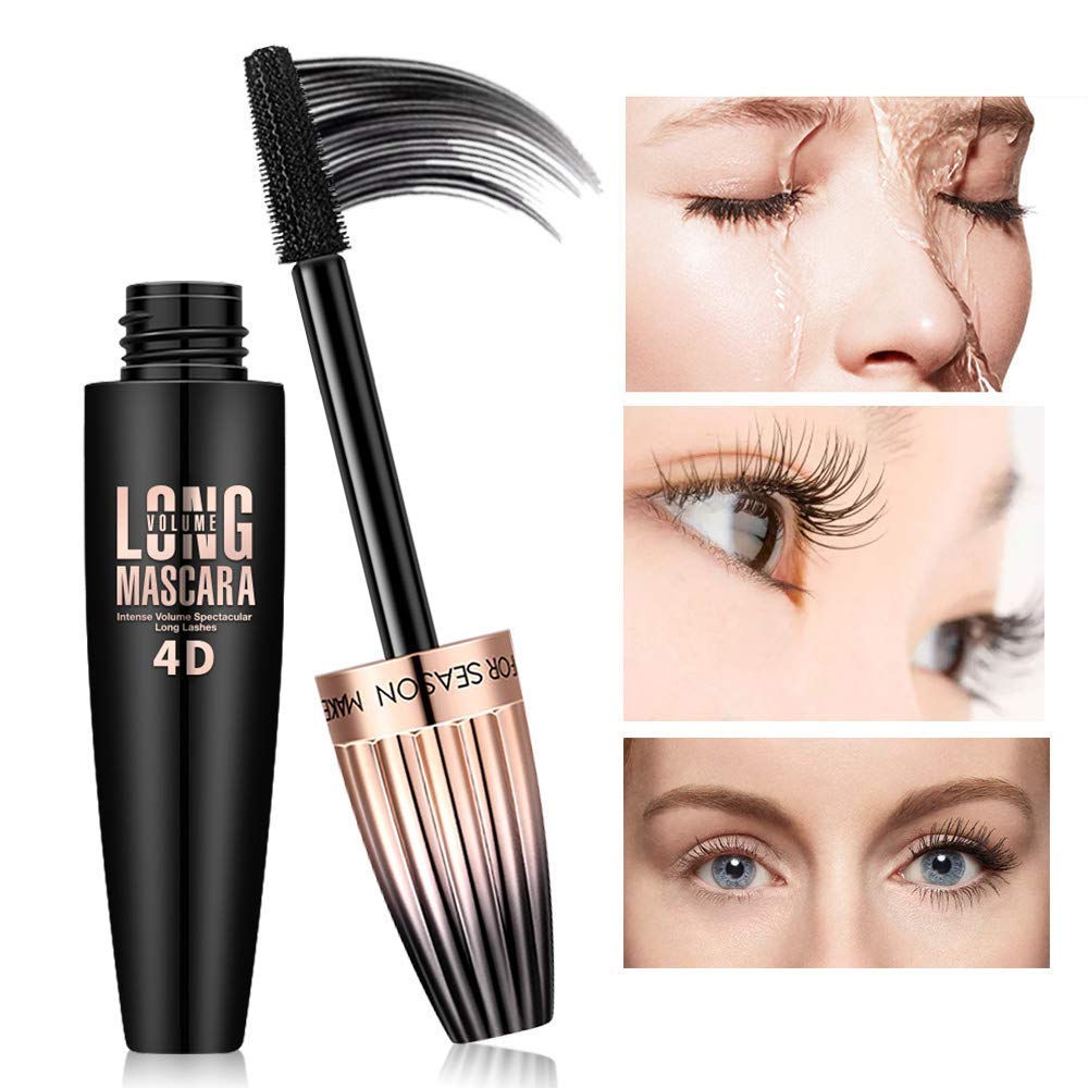 4D Silk Fiber Lash Mascara- Waterproof Mascara Black Volume and Length, Easily to Create Amazing Lashes for Thicker, Long Lasting and Curly Eyelashes