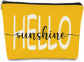 BARPERY Hello Sunshine Summer Yellow Inspirational Makeup Bag, Cosmetic Bag Gift for Teen Girls, Women, Mom, Grandma, Teacher, Coworker