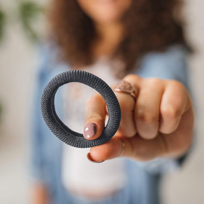Burlybands Elastic Hair Ties No Damage for Thick Hair, Dark Gray 8 Pack