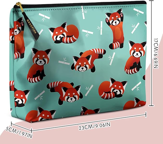 GEGEPINK Cute Makeup Bag for Purse Waterproof Cosmetic Bags for Women Funny Smooth Zipper Travel Toiletry Pouch 10X8 Inches-Red Panda Makeup pouch