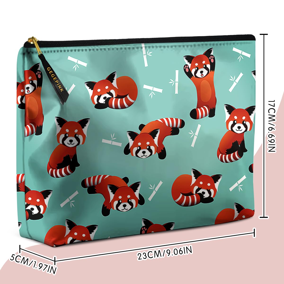 GEGEPINK Cute Makeup Bag for Purse Waterproof Cosmetic Bags for Women Funny Smooth Zipper Travel Toiletry Pouch 10X8 Inches-Red Panda Makeup pouch
