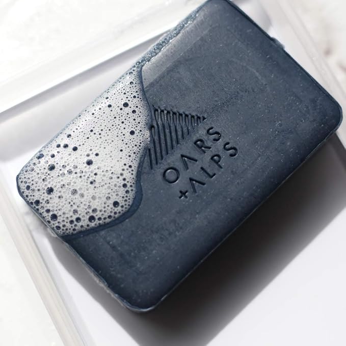Oars + Alps Exfoliating & Moisturizing Bar Soap for Men, Deep Cleaning Soap, Clean Ingredients, All Skin Types, Blue Charcoal, 3pk