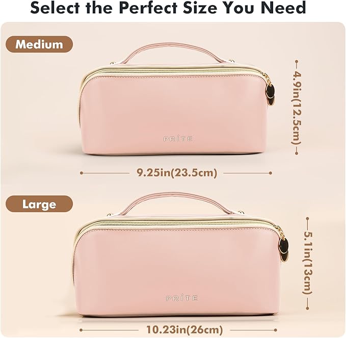 Prite Makeup Bag Travel Toiletry Bag Open Flat Cosmetic Organizer for Women