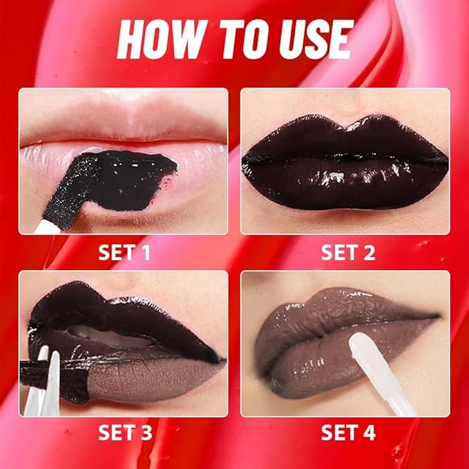 IATMOMOD 2Pcs Peel off Lip Stain Lip Oil Dual Ended Combo Set with Tweezer, 2 in 1 Brown & Maroon Lips Liner Stain Oil Long Lasting Waterproof, High Pigmented Flawless Lips Tint Stick Not Faded