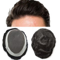 FACE MIRACLE Toupee for Men French Lace Hairpiece Human Hair Replacement System Skin PU Mens Toupee Hair Wigs for Man V-Looped Front Hair Prosthesis 5"X7" 2# DARKEST BROWN