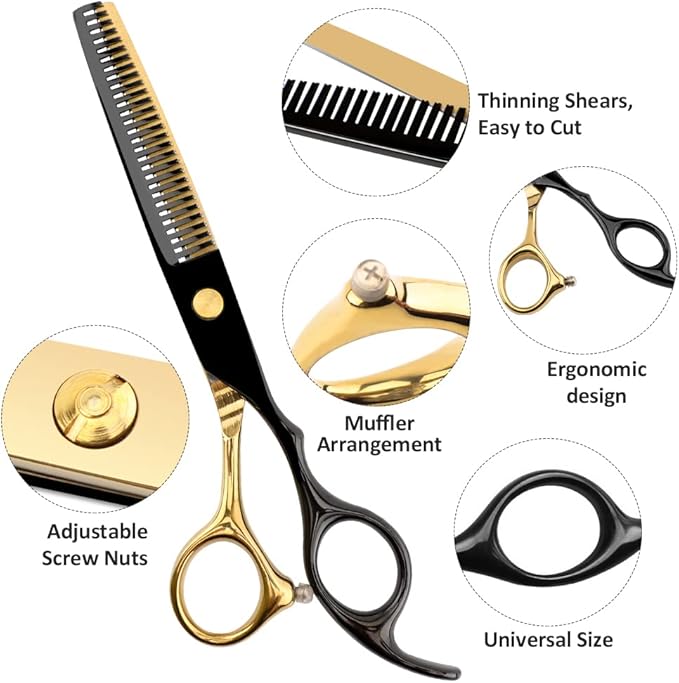 Dozmux 6.7inch Black Gold Hairdressing Hair Cutting Scissors Set