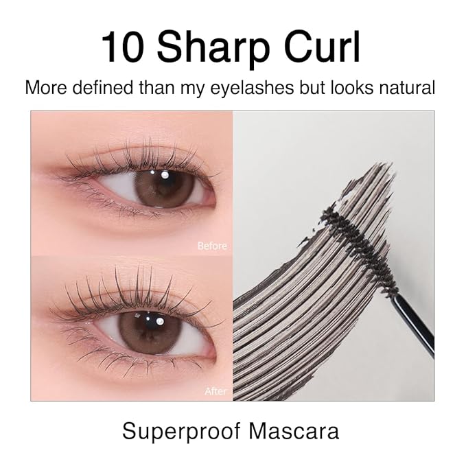 CLIO Kill Lash Superproof Mascara, Waterproof Curling Mascara with Elastic Brush, Root-Lifted Definition, Smudge-Resistant Long Wear, Clean Lash Finish, Safe for Sensitive Eyes (010 Sharp Curl)