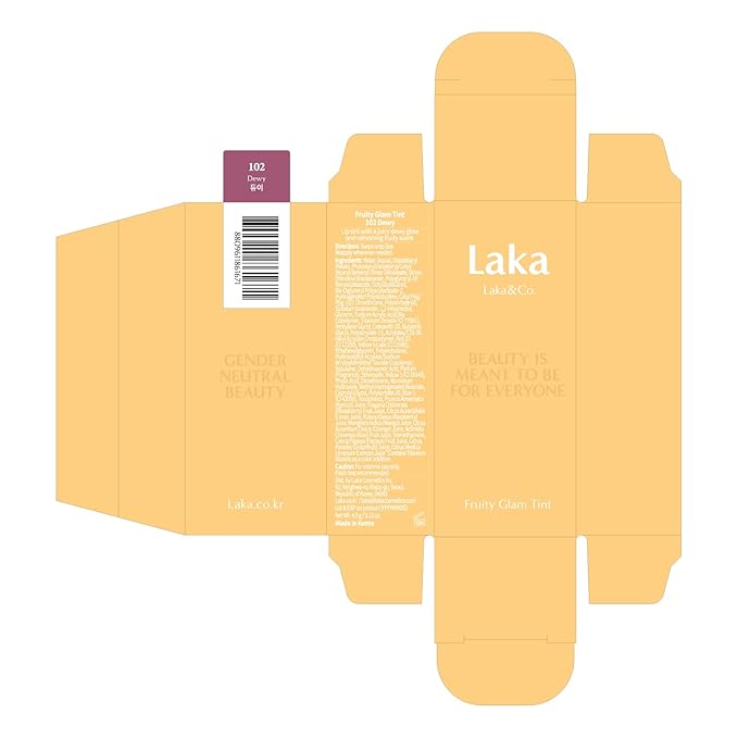 Laka Fruity Glam Tint | Glowing Korean Lip Tint with Hydrating Lightweight Texture | Buildable Color, Non-Sticky High Shine Gloss | K-Beauty Korean Makeup | #102 Dewy, 0.15oz