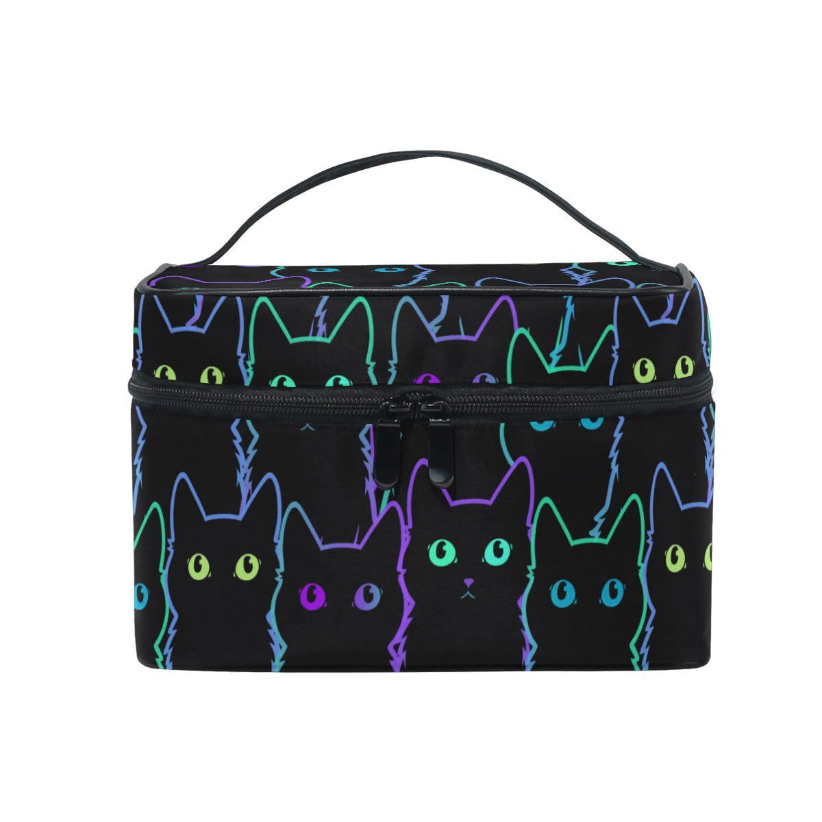 senya Travel Makeup Bags With Zipper Black Cats Pattern Cosmetic Bag Toiletry Bags Train Cases Storage Bags Portable Multifunction Case for Women Girls