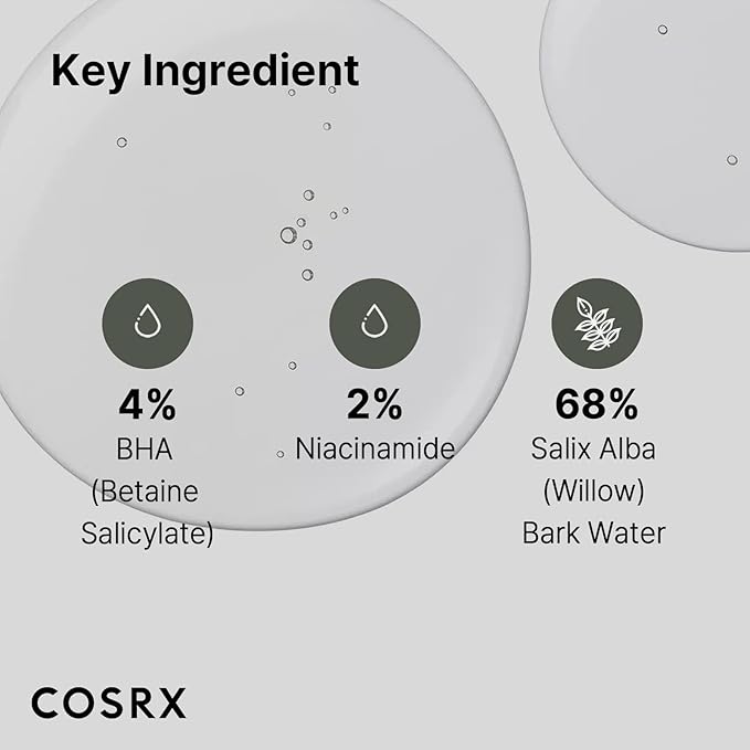 COSRX Niacinamide 2% + BHA 4% Blackhead Exfoliant Korean Toner, 3.38fl.oz