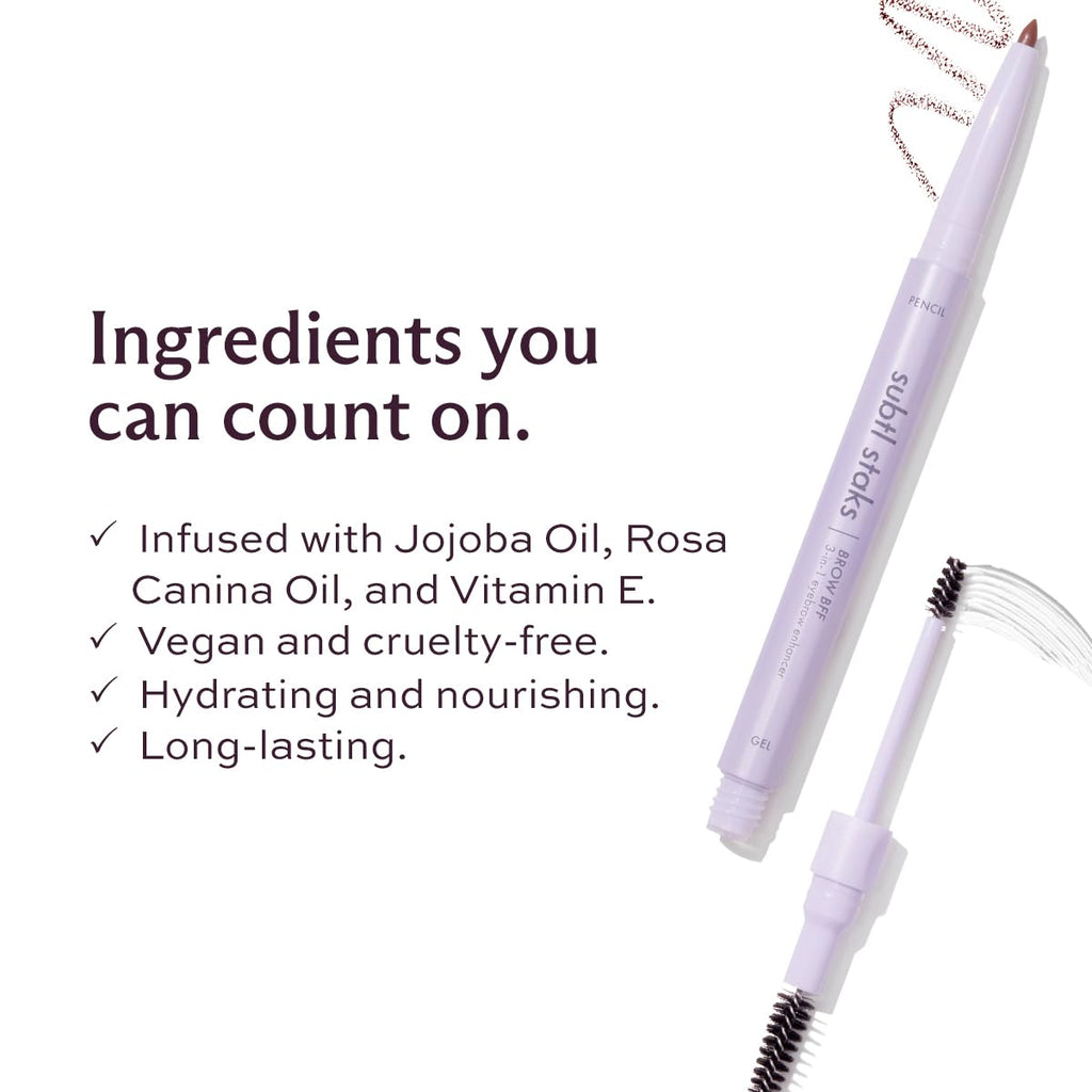 3-in-1 Brow Pencil - Vegan, Smudge-Proof, with Spoolie Brush and Clear Gel - Best Eyebrow Pencil for Fluffing, Filling, and Setting Brows, Black