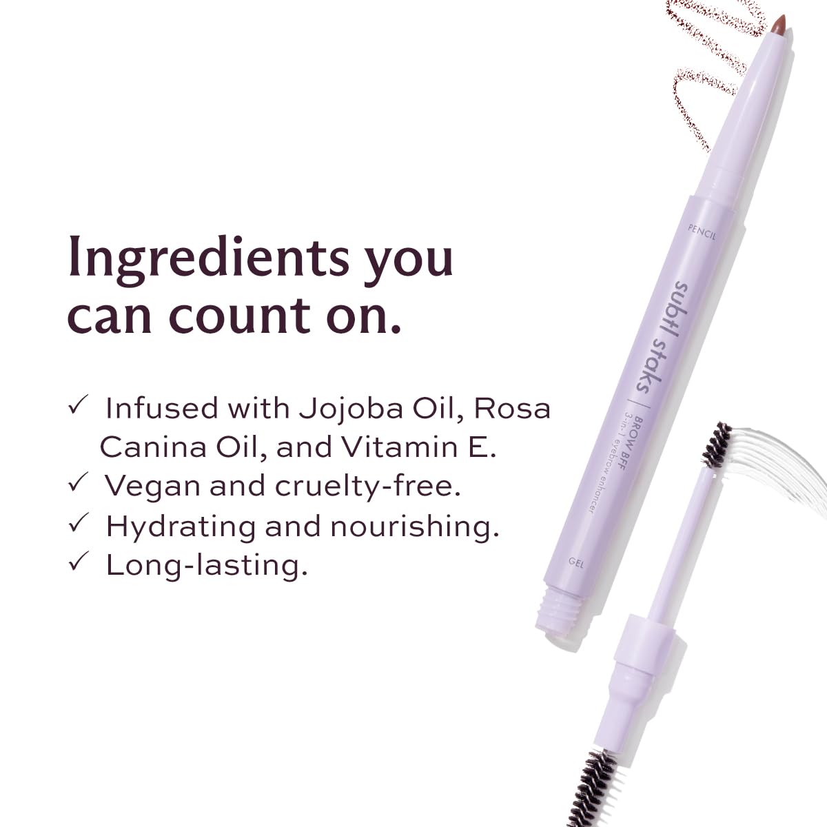 3-in-1 Brow Pencil - Vegan, Smudge-Proof, with Spoolie Brush and Clear Gel - Best Eyebrow Pencil for Fluffing, Filling, and Setting Brows, Black