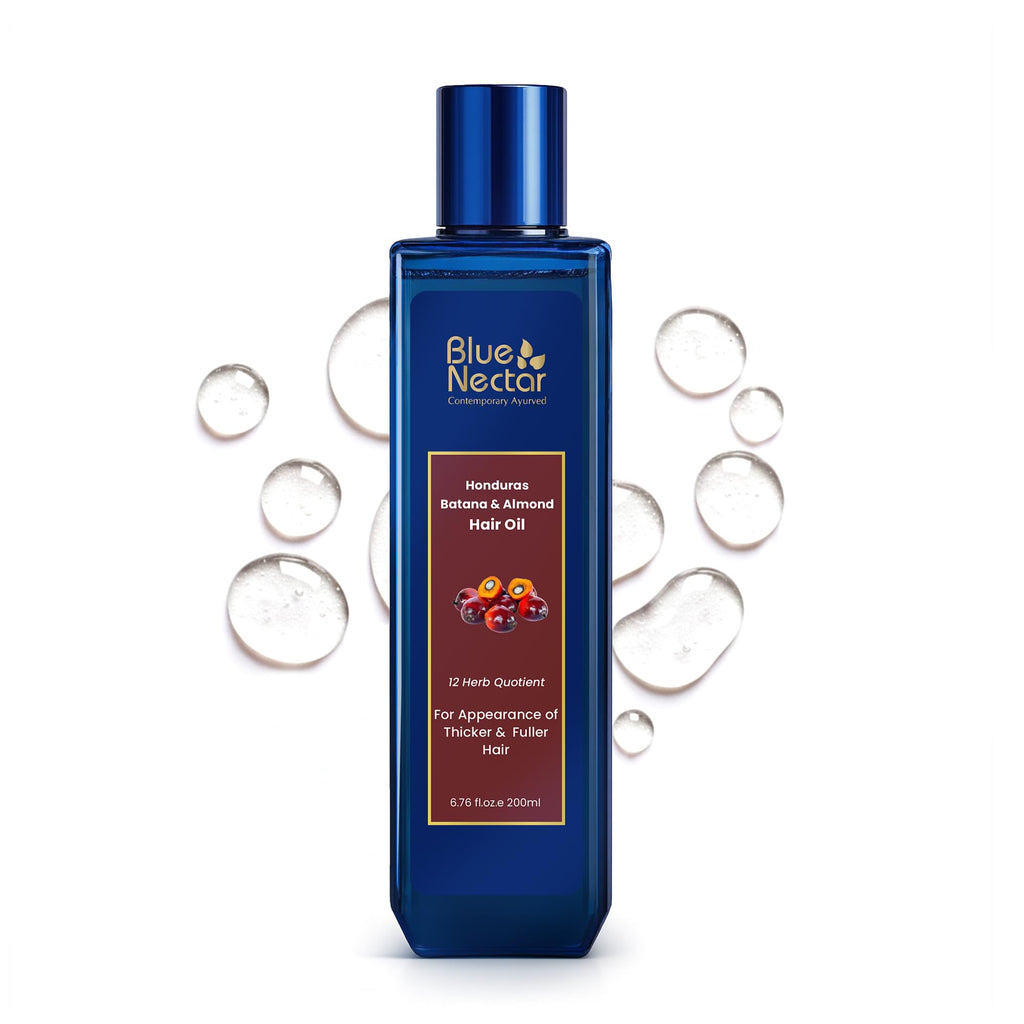 Blue Nectar Batana Oil for Thicker Hair | Pure Honduras Batana for Hair Growth with Organic Almond | Ayurvedic Hair Growth Oil for Stronger Hair (12 Herbs, 6.76 FlOz)