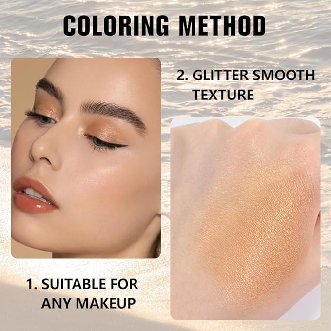 FeiCuiYun Glitter Single Eye Shadow Palette Makeup, Golden Sparkle Shimmer Monochrome Eyeshadow For Older Women, Mini Pressed Pigmented Waterproof Sombras Para Ojos,Vegan, Talc, Paraben&Cruelty Free