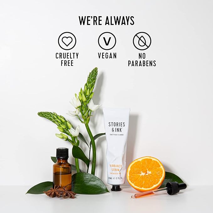 Stories & Ink Tattoo Care | VIBRANCY SERUM for Healed Tattoos | Brightening Treatment to Enhance Ink Color & Restore Faded Tattoo Pigment, Lightweight Hydrating Aftercare, 60 mL / 2 Fl Oz
