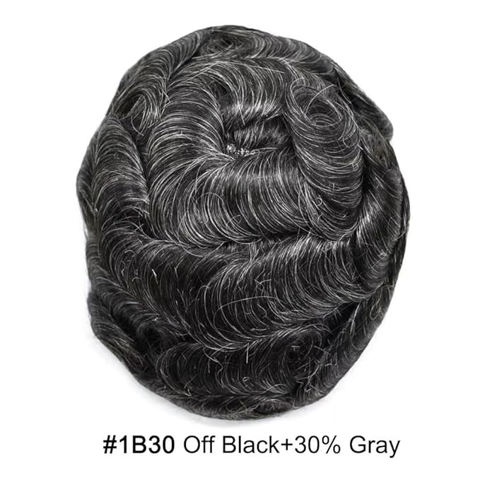 F M FACE MIRACLE NEW YORK Toupee for Men French Lace Human Hair Replacement Systems Lace Center with Poly Around Hair Piece Mens Toupee Hair Units for Man V-Looped Front Male Hair Units 6"X8" #1B30