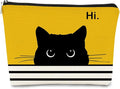 BARPERY Cat Makeup Bag - Small Cute Cosmetic Bag for Women & Teen Girls - Birthday & Cat Lady Gifts (Black, Yellow)
