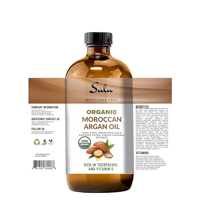 SULU ORGANICS 4 OUNCES Pure Certified Organic Cold Pressed Unrefined Extra Virgin Moroccan Argan Oil