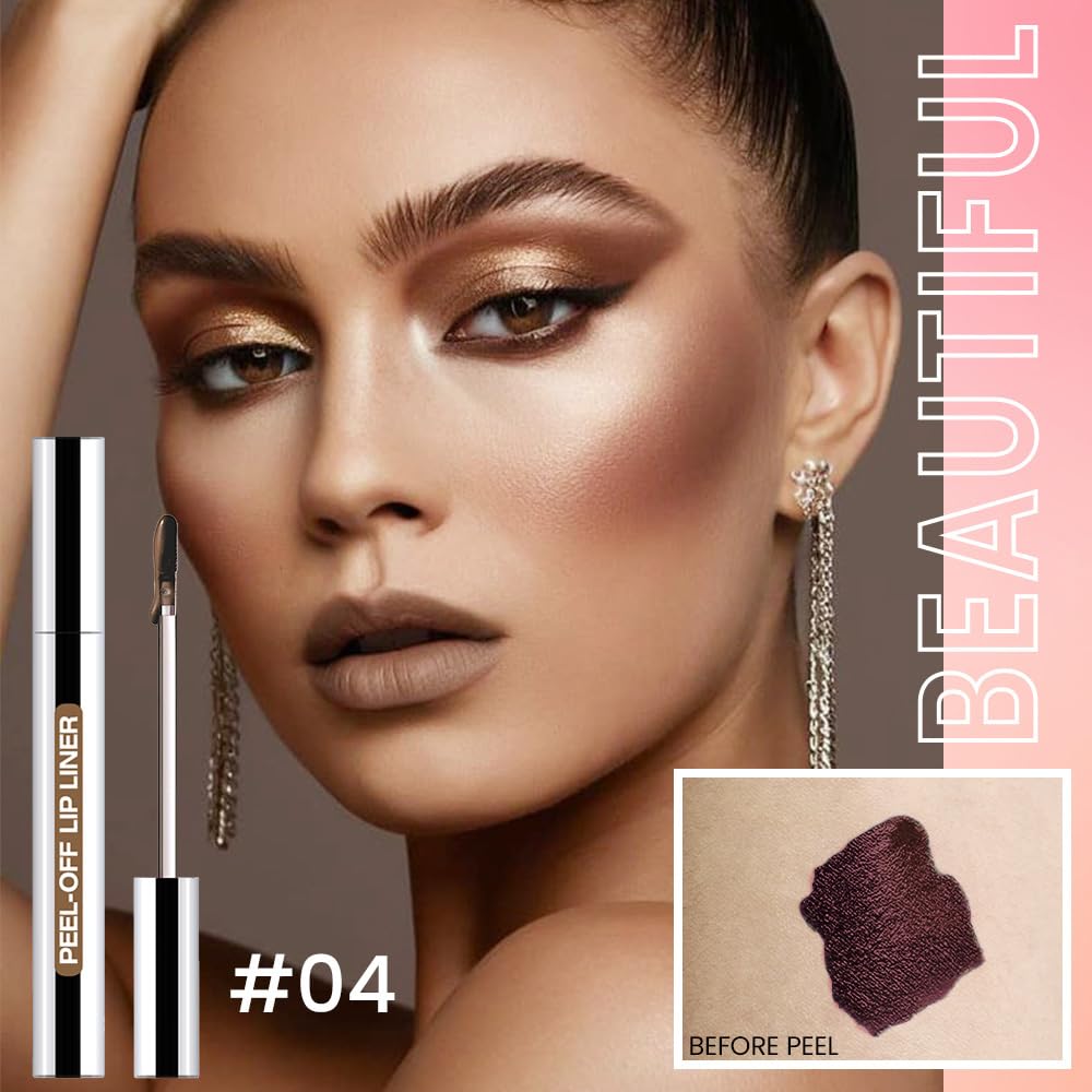 JUAAZIN Matte Lip Stain Peel Off Lip liner with Tweezer, Light Taupe Peel Off Lip Stain, Long Lasting Waterproof Lipstick Lip Gloss Tattoo, Transfer-proof for All Skin Types, 04#