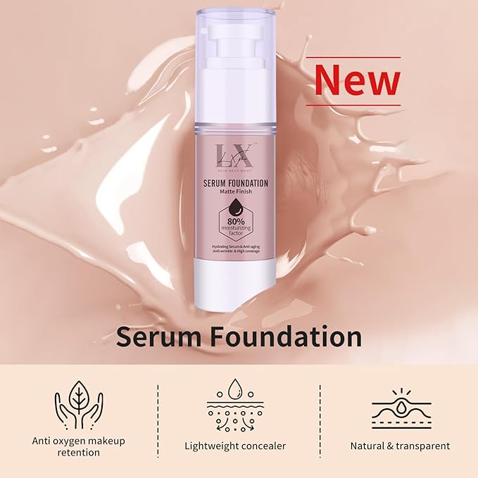 LXSKN Moisturizing Foundation with 1% Hyaluronic acid, Deep Hydration & High Coverage Serum Foundation for A Smooth & Satin Finish, 206 Medium