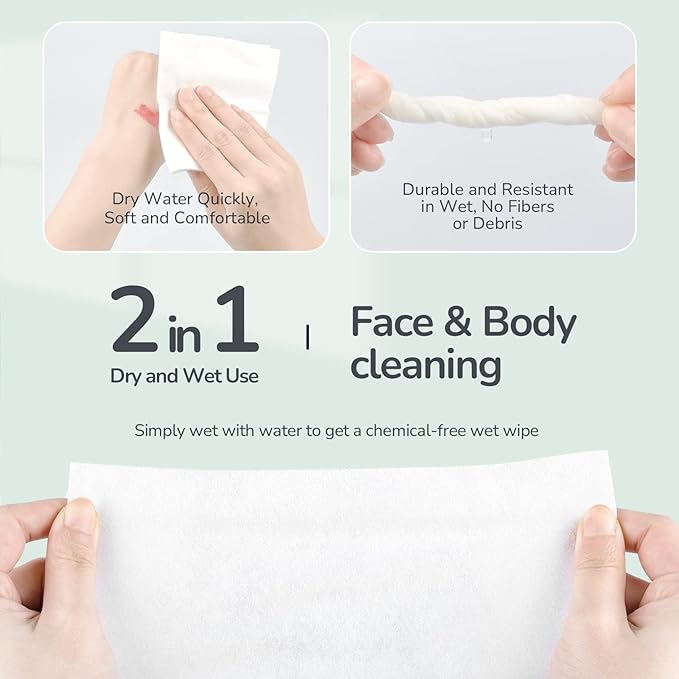 Disposable Face Towel 100 Count, 7.9"X7.9"Clean Face Towelettes for Washing Face, 100% Cotton Soft Dry Wipe, Biodegradable Face Towels & Facial Tissuel Travel Size for Cleaning, Makeup Removal