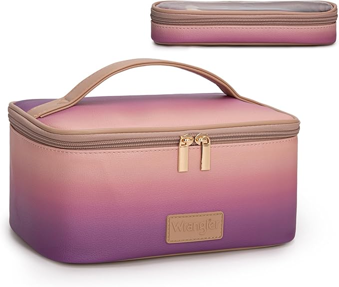 Wrangler Travel Makeup Bag 2pcs Set Cosmetic Bag with Makeup Brush Holder