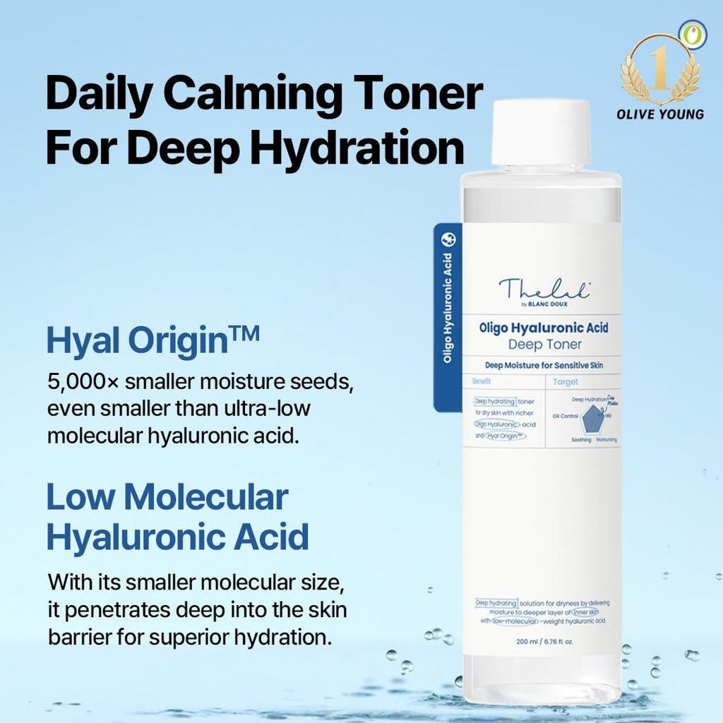 THE LAB by BLANC DOUX Oligo Hyaluronic Acid Deep Toner – Hydrating Toner for Sensitive Skin, pH Balance, Korean Skin Care, Alcohol-Free, Vegan Formula (6.76 Fl Oz)