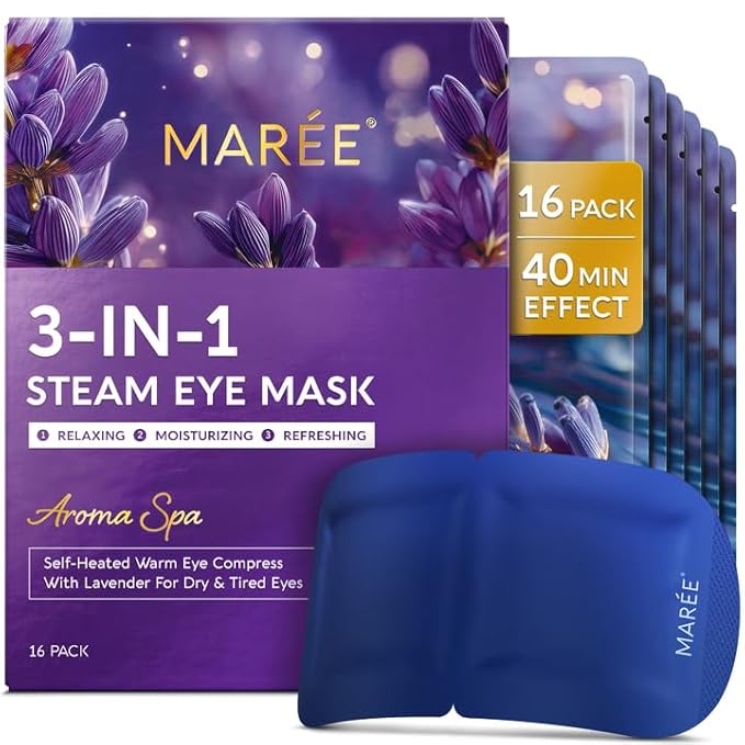 MAREE Heated Eye Masks for Dry Eyes – Steam Eye Mask Disposable – Self Heating Eye Mask for Puffy Eye – Facial Steamer Alternative for Relaxation – Warm Compress for Eyes – Spa Gift for Women