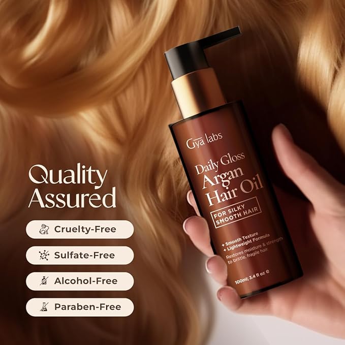 Gya Labs Daily Gloss Argan Oil - 3.4 Fl Oz - for Frizzy, Damaged & Color- Hair - Strengthening, Shine & Protection