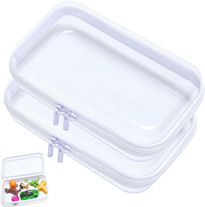 Dressica Clear Zipper Hard Shell Case, See Through Transparent Pouches for Makeup Cosmetic Storage Organizer (S+S)