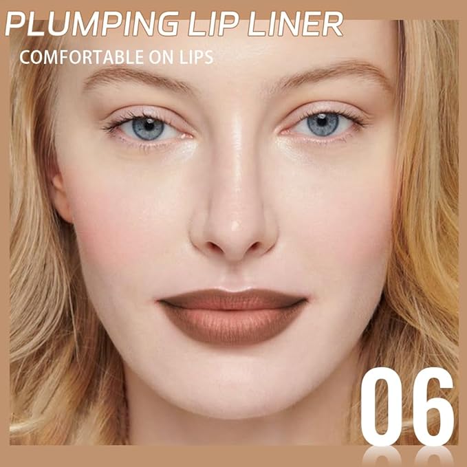 JUAAZIN 2Pcs Matte Lip Liner Pencil, Plump lip pencil liner Long-Lasting Creamy Formula, With Silicone Smudger for Define Contours & Sculpting Lip,Waterproof Non-Staining Crayon Lip Liners 05#+06#