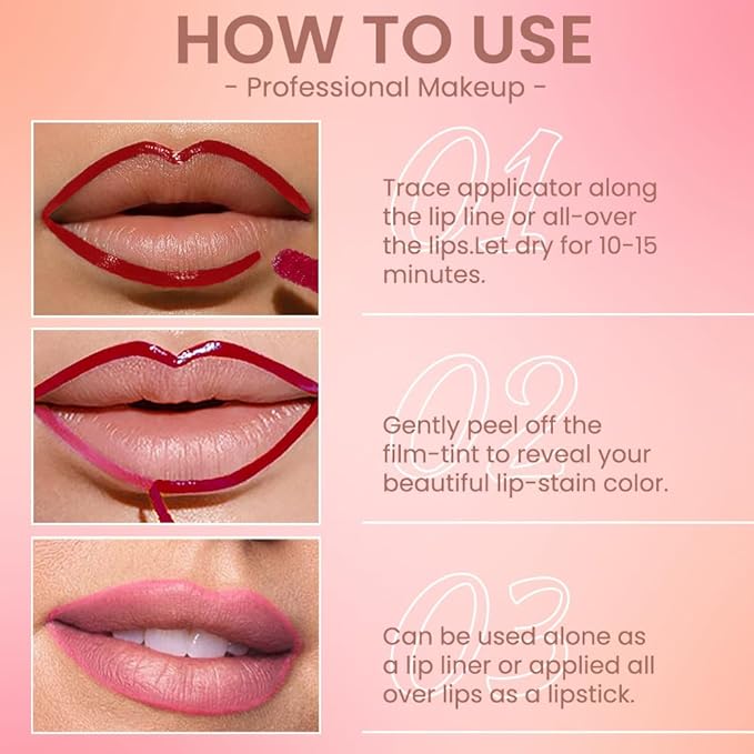 JUAAZIN 2Pcs Matte Liquid Lip Stain Peel Off Lip liner Tattoo, Matte Peel Off Lip Stain, Long Lasting Waterproof Lipstick Lip Gloss Stain, Transfer-proof for All Skin Types (0.24 fl oz-00#+06#)