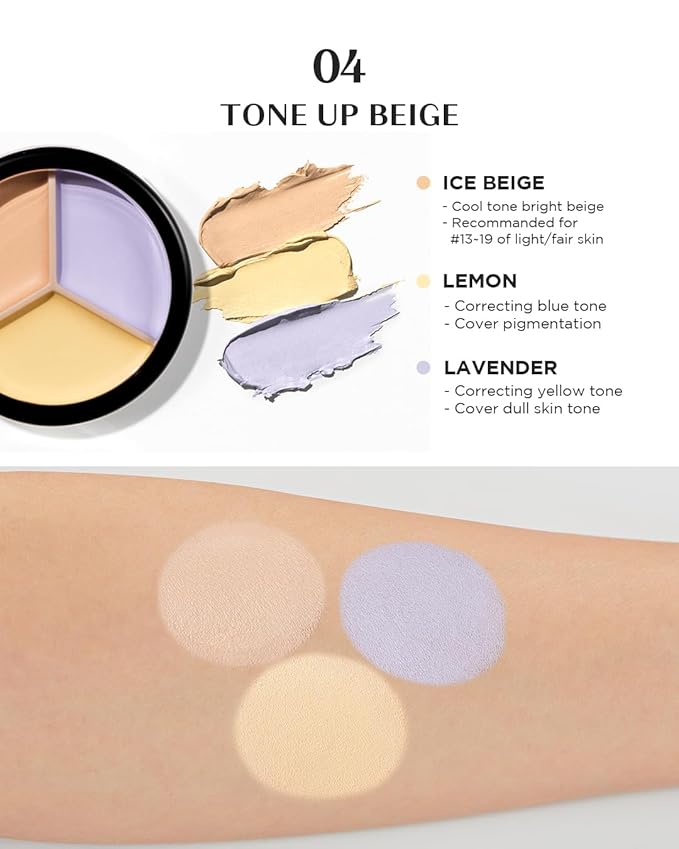 THESAEM Cover Perfection Triple Pot Concealer, 04 Tone Up Beige