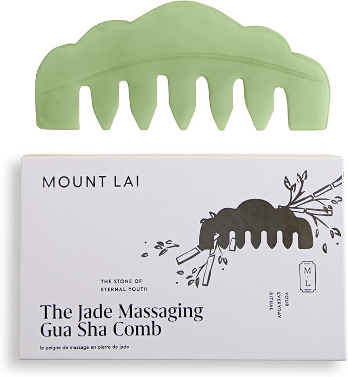Mount Lai | Hand-Carved Natural Jade Massaging Gua Sha Comb | Gua Sha Jade Comb Scalp Massager and Gua Sha Scraping Tool | Balances and Cools Scalp, Promotes Relaxation and Blood Circulation