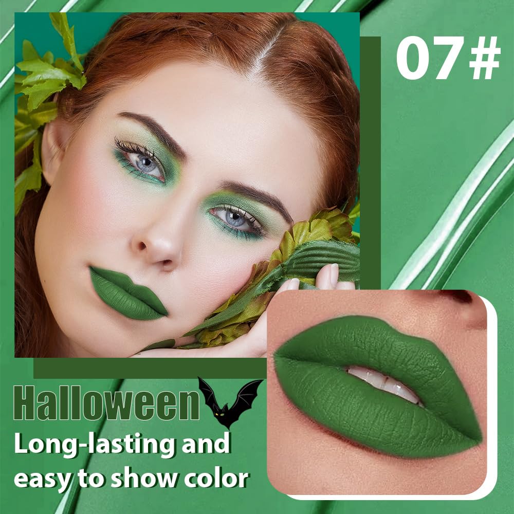 CAKAILA Green Metallic Lipstick for Women,Matte Sparkling Liquid Lipstick,Long Lasting Waterproof Lightweight Comfortable Non-Drying Bold Dark Lip Gloss for Gothic Stage Makeup,Cruelty Free