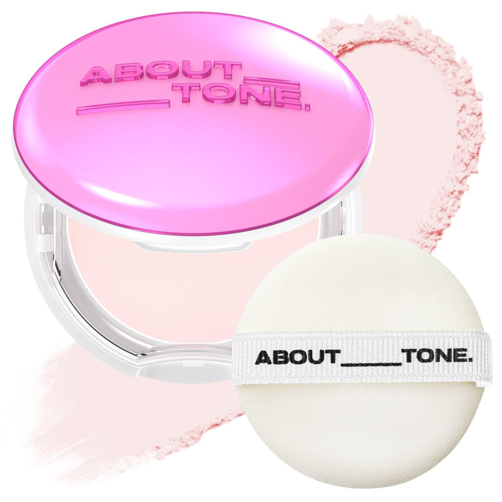 ABOUT TONE Powder Pact - Pressed Powder Compact with Mirror and Puff Makeup Fixing Setting Natural Blur Semi-Matte Finish Transparent Face Tone-Up Oil & Sebum Control Vegan (GLOW POWDER PACT)