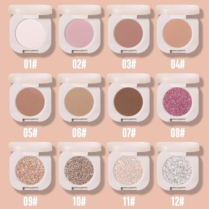 FeiCuiYun Glitter Shimmer Sparkle Eyeshadow Palette Makeup for Older Women, Glitter Light Brown Shimmer Metallic Holographic Multichrome Cream Iridescent Single Monochrome Eye Shadow Makeup, 10