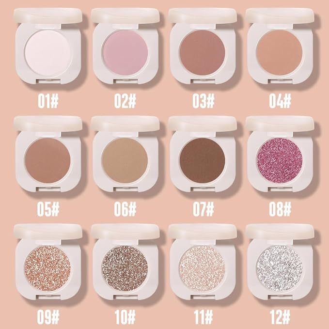 2-Pack Glitter Shimmer Eyeshadow Palette Makeup — Light Brown & Pearl White Metallic Holographic Multichrome, Ideal for for Mature Skin and All Occasions — Long-Lasting Sparkle & Smooth Blend