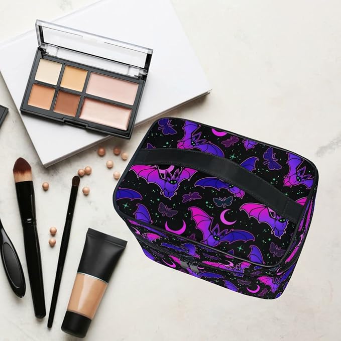 MNSRUU Goth Makeup Bag, Purple Bat Gothic Butterfly Makeup Organizer Bags Toiletry Bag Box Travel Cosmetic Bag Make Up Train Case for Women Teen Girl Ladies