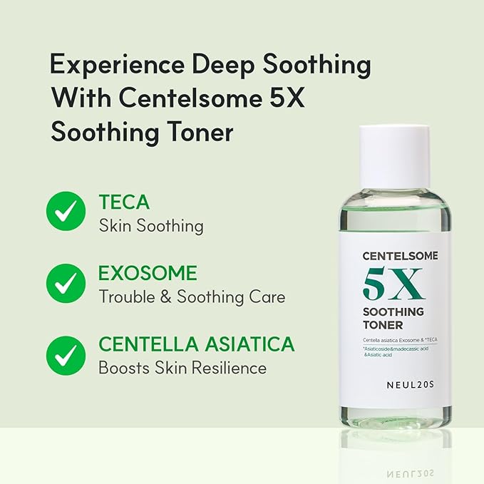 NEUL20S Centelsome 5X Soothing Toner 6.76 fl oz/200ml | Hydrating & Calming Korean Facial Toner with Green Tea, Centella Asiatica & Exosomes | Supports Sensitive, Dry & Acne-Prone Skin