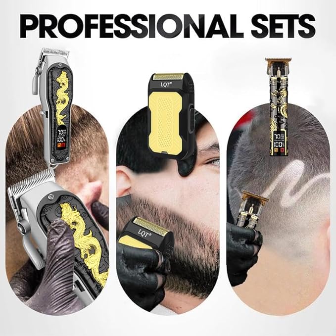 LQT Hair Clippers 3-Piece Men's Professional Cordless Haircutting Set with LED Display, Trimmer, Shaver, Beard Clipper - Gift for man