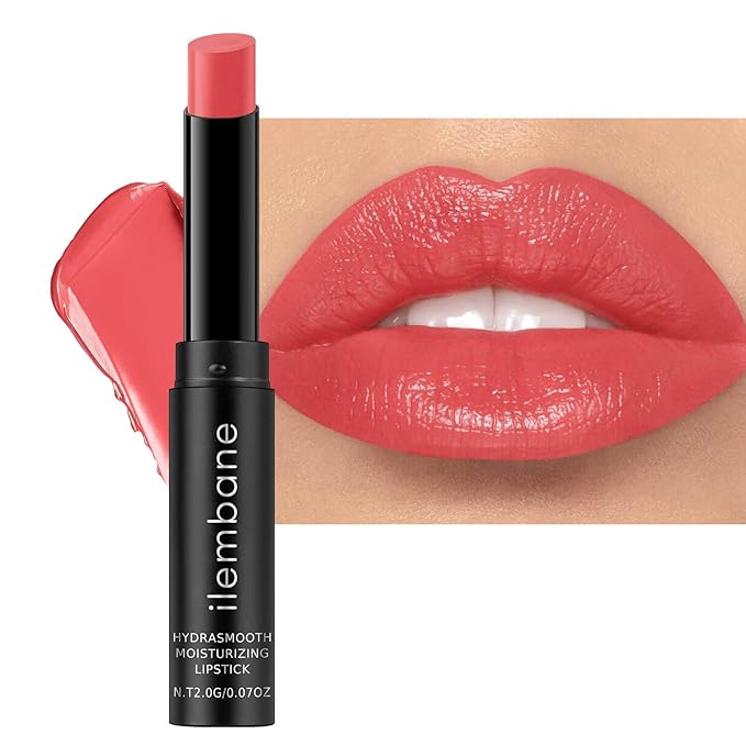 ilembane Hydrating Lipstick, Peach Coral Glossy Tinted Lip Balm - Petal