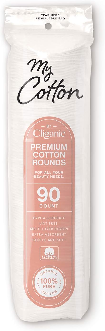 My Cotton Premium Cotton Rounds Bulk (1080 Count) | Makeup Remover Pads, Hypoallergenic, Lint-Free | 100% Pure