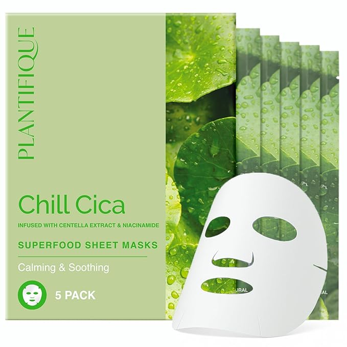 PLANTIFIQUE Korean Sheet Face Masks Skincare, 5 Pack - Calming & Soothing