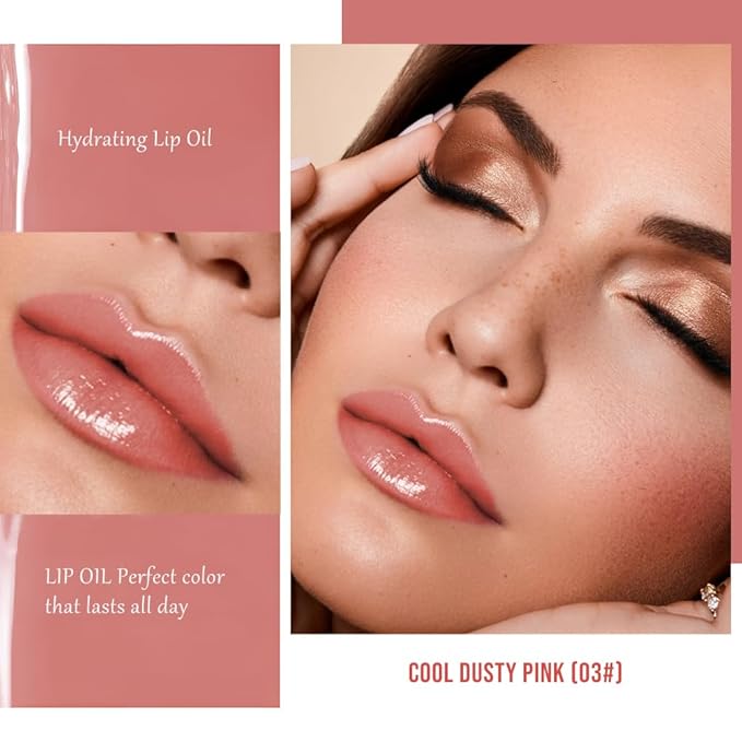 Hxssll Nourishing High-Shine Lip Gloss,Hydrating & Moisturizing Lip Tint, Non-Sticky, Long-Lasting Glossy Lip Stain,Softens & Plumps Lips for Smooth,Gentle Formula for Dry Lips 03#Cool Dusty Pink
