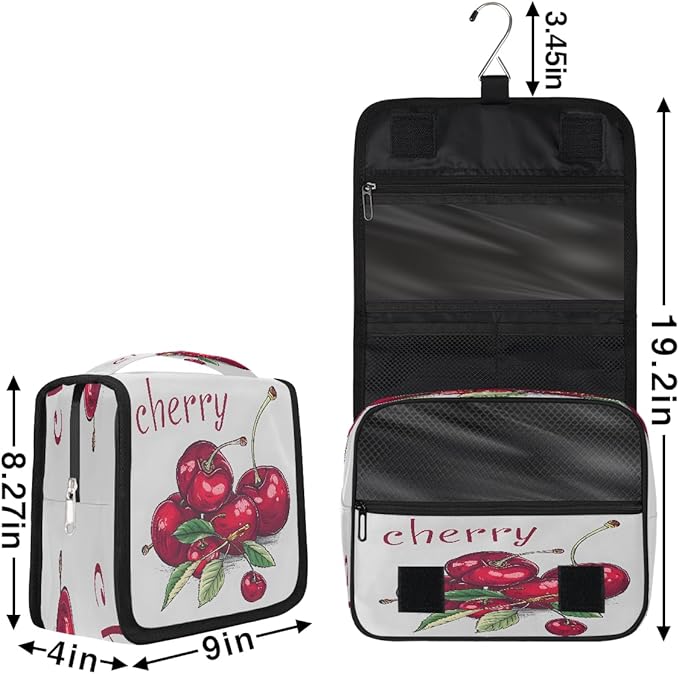 YoYoYuchong Travel Toiletry Bag for Women & Men Modern Fruit Cherry Hanging Cosmetic Organizer Portable Waterproof Makeup Case Make Up Bag with Compartments Travel Essentials for Bathroom Shower