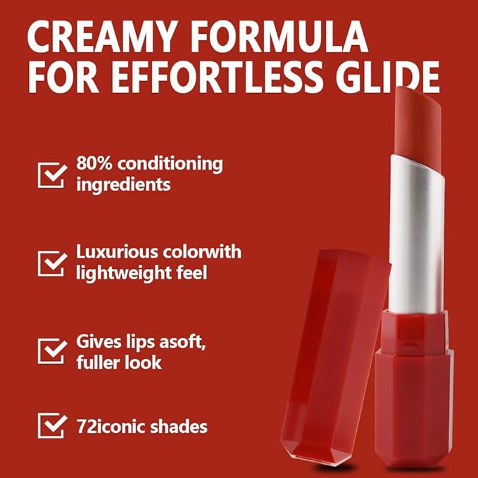 IATMOMOD Orange Red Cream Matte Lipstick Stick 06#, Longwear Full Coverage Velvet Lip Color, Waterproof Multi-Use Lip & Cheek Makeup for Party & Daily Wear, Labial con color mate para uso diario