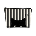 BARPERY Striped Cat Makeup Bag - Small Cute Cosmetic Bag for Women & Teen Girls - Black Cat Purse Gift for Cat Lovers & Owners